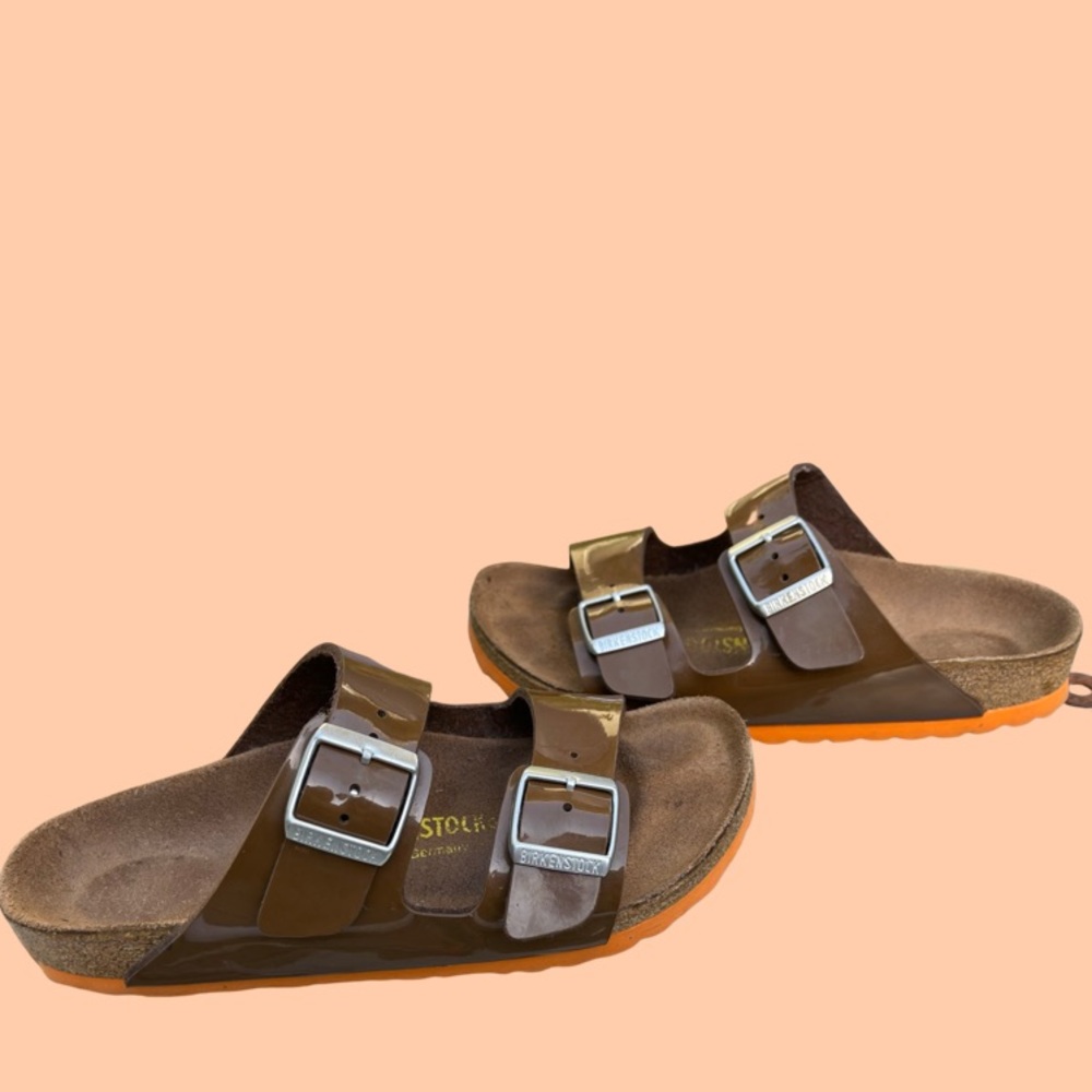 Birkenstock Arizona Birko Flor Brown Patent Size 36